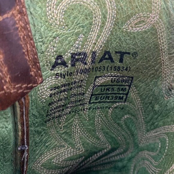 ARIAT 15834 Legend Square Toe Brown Leather Green INT Pull On Western Boots SZ 8 - Picture 9 of 10